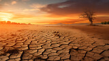 Cracked ground from drought in a hot country