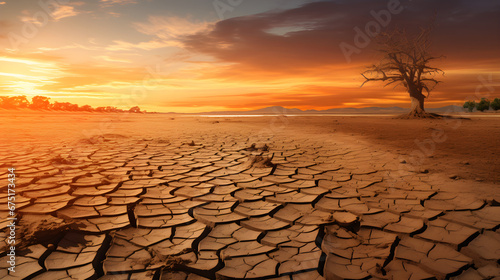 Cracked ground from drought in a hot country