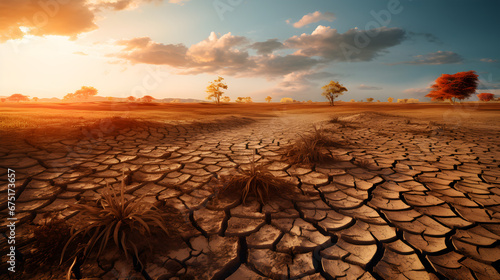 Cracked ground from drought in a hot country