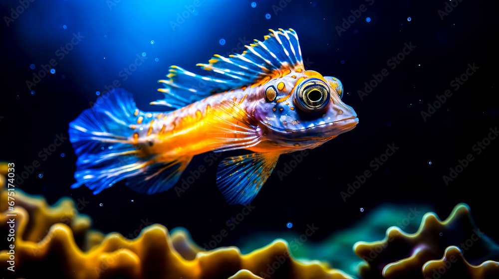 Close up of fish in tank with light in the background. Close up of fish in tank with light in the background.