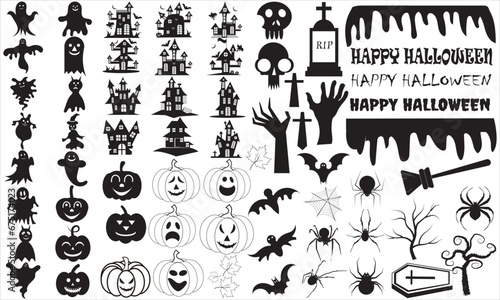 Set of silhouettes of Halloween Vector.