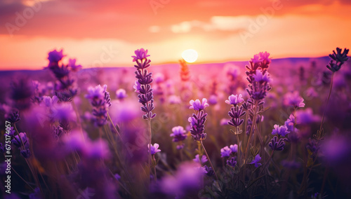 lavender flowers on blurred background  pretty lavender flowers. flowers in the morning. sunset  Summer Wildflower Meadow in Morning Sunlight