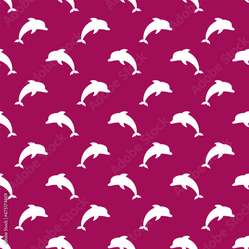 Purple seamless pattern with white dolphins