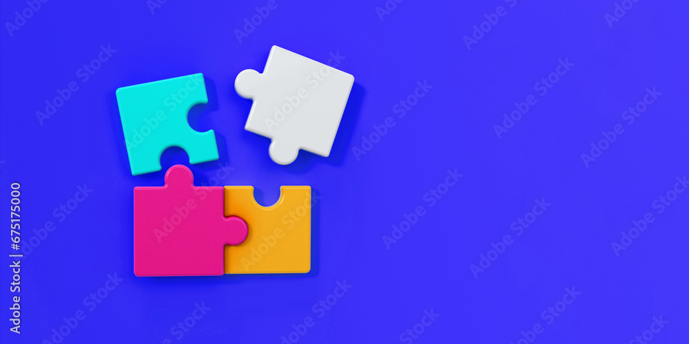 Panoramic of Partnership Puzzle pieces on a blue background, business concept. Panoramic of Partnership Puzzle pieces on a blue background, business concept.