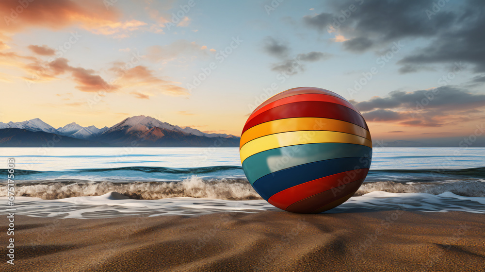 Beach ball against sea landscape
