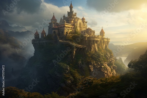 An enchanting fantasy image showcasing a colossal fortress  captivating enchantment  enigma  and a captivating saga. Generative AI