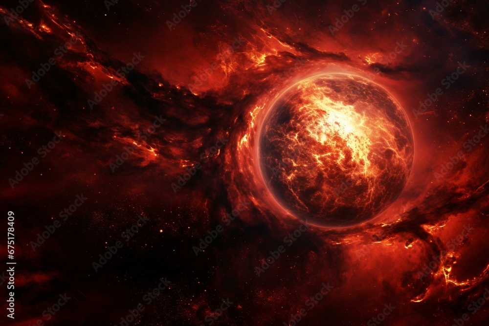 A fiery planet in outer space. Generative AI - obrazy, fototapety, plakaty 