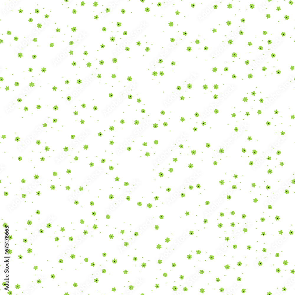 Seamless pattern with green tiny flowers