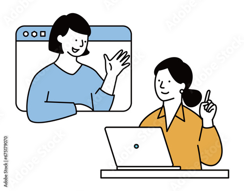 リモートワークで繋がる女性のイラスト素材