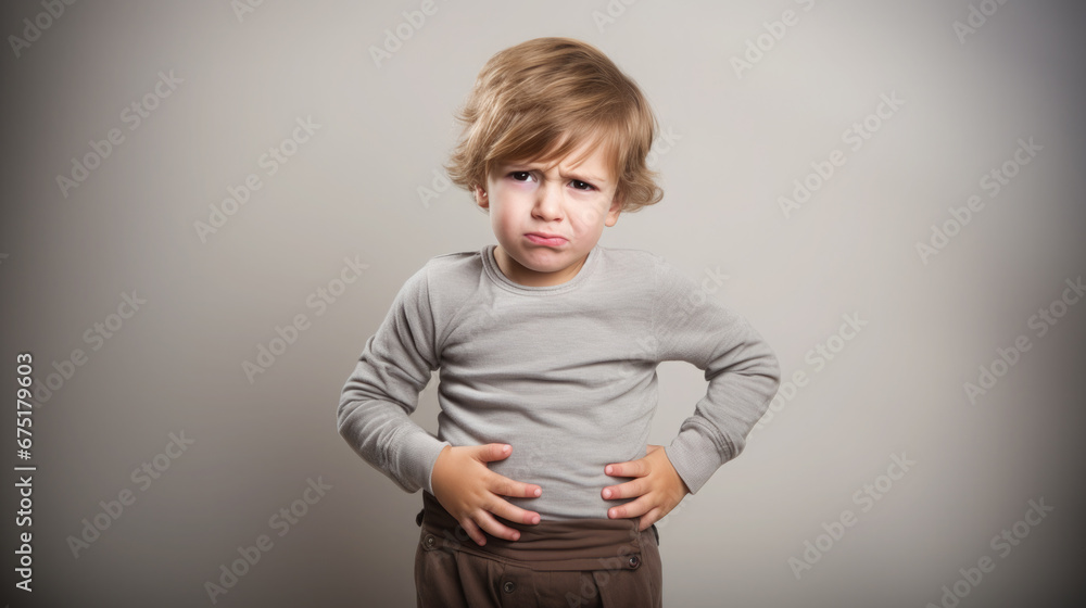 sad little boy holding his stomach, illness, cramps, health, color background, stomach-ache, abdominal, griping, bellyache, tummy-ache, gripes, portrait, ill, child, kid, baby, toddler, son, cry - obrazy, fototapety, plakaty 