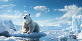 polar white bear on an iceberg with snow and ice near water in winter in the Arctic