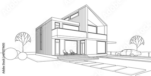 house architectural sketch 3d illustration