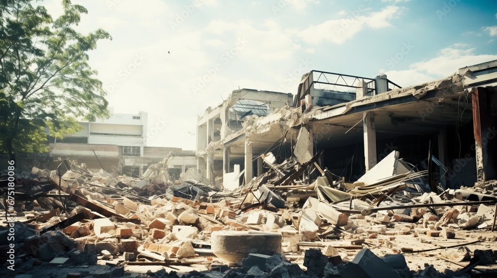 Ruined landscape. Concept of earthquakes and destruction Ruined landscape. Concept of earthquakes and destruction
