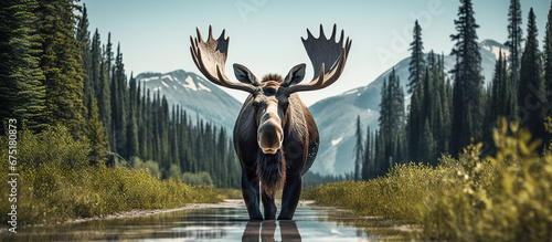 As a moose crosses the road, it reminds us of the need for protecting wildlife and driving cautiously. photo
