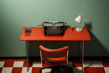 Vintage typewriter on a red table. Vintage workplace interior. Generated by artificial intelligence
