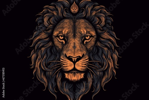 Black background with lion s head. Generative AI
