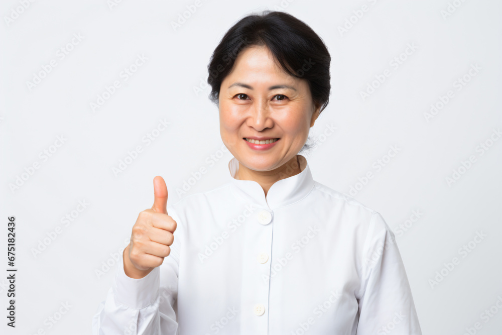 a woman in a white shirt giving a thumbs up a woman in a white shirt giving a thumbs up