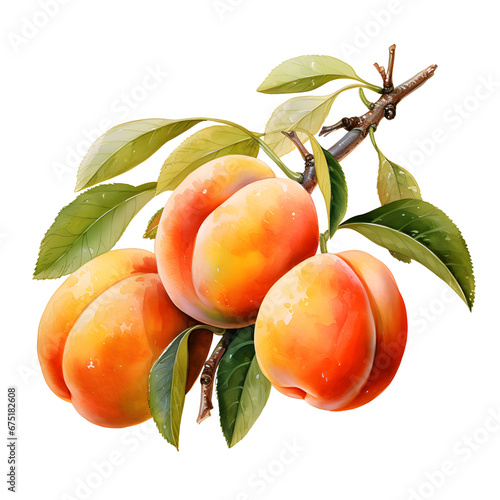 Apricot, Fruits, Watercolor illustrations