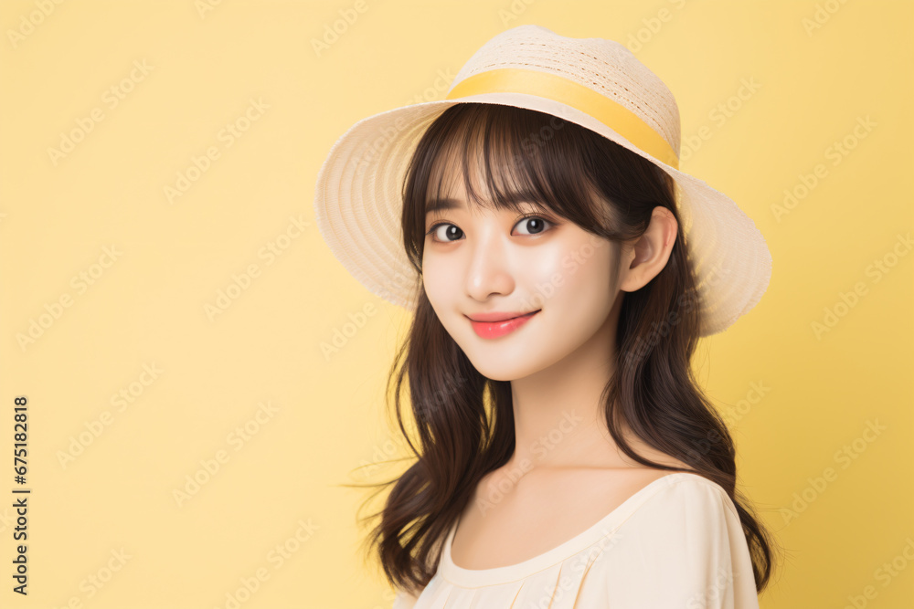 a woman wearing a hat and a white shirt a woman wearing a hat and a white shirt