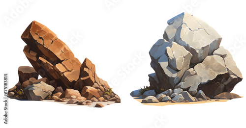 Set of heavy rock and stone in vibrant color isolated on white background