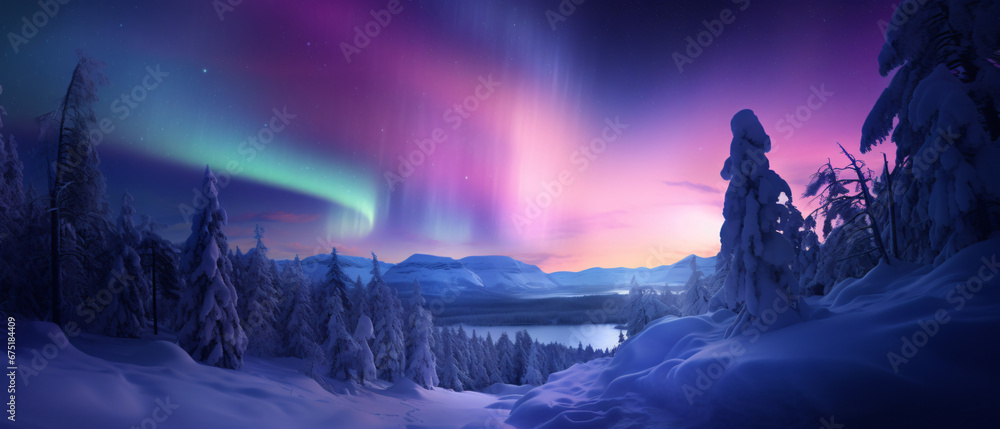 Majestic Aurora Borealis Dancing over Snow