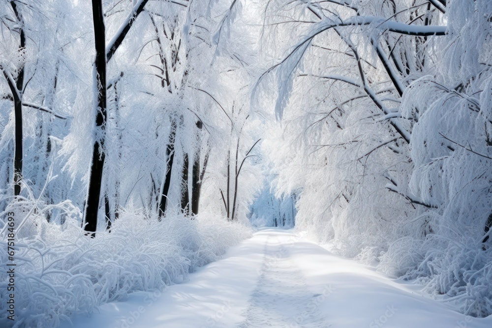 Obraz premium Snowy Forest Paths - Generative AI