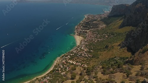 Mount Pellegrino is an Italian mountain relief located in Palermo, the capital of Sicily. Its maximum height is 606 m above sea level and it is a limestone promontory that juts out into the Tyrrhenian photo