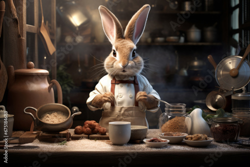 Cher rabbit is cooking in the kitchen