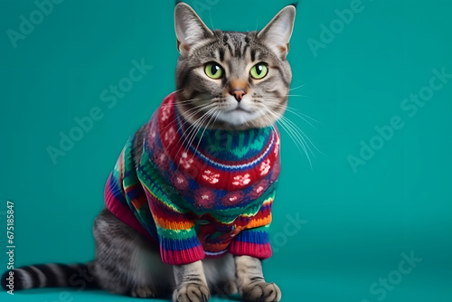 Cute cat with colorful jumper © Alex Bur