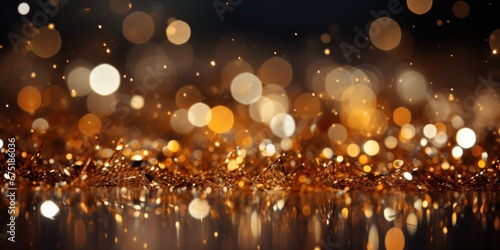Glittering gold particles and confetti, for enhancing the joy of Christmas and New Year festivities. banner photo