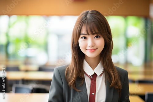 a woman in a suit and tie standing in a room