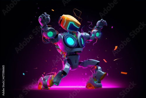 Robot dancing to music - colorful concept design. Generative AI