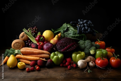 assortment of produce on a plain backdrop. Generative AI