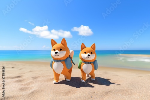 旅行する柴犬（海）