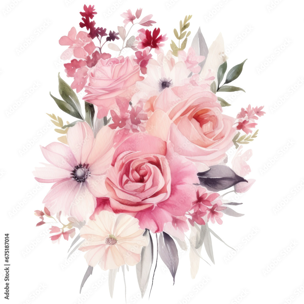 bouquet of pink roses in water color style bouquet of pink roses in water color style