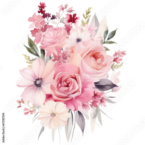 bouquet of pink roses in water color style