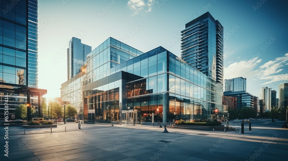 Modern office building in the city. Business and financial concept Modern office building in the city. Business and financial concept
