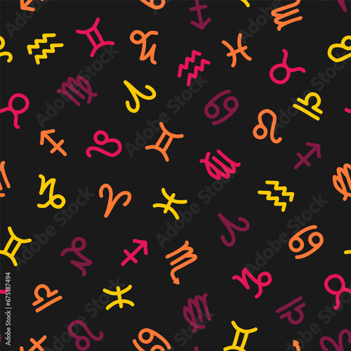 Seamless pattern with colorful zodiac signs