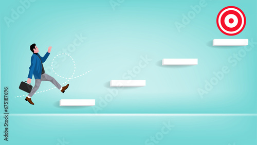 achieve targets in your career to achieve success with the concept of an businessmen who exceeds targets in his life, progress towards success or career success, journey to achievement