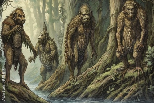 Unidentified creatures from faraway forests belonging to ancient tribes. Generative AI
