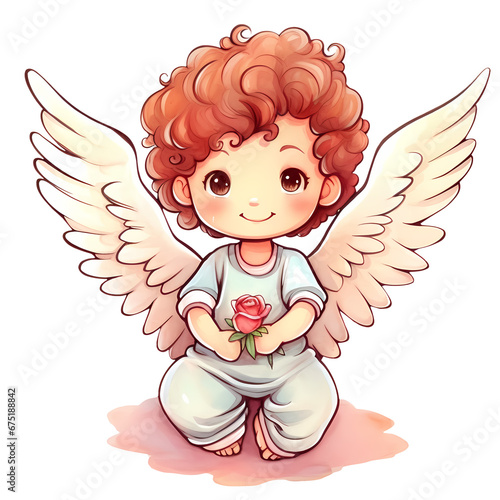 Watercolor Cute Angel Clipart Illustration