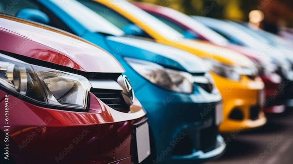 Cars for sale, vehicle or lot for dealership salon in parking or line up. Colorful, model or display of various cars for finance, selling, buyer or insurance of ownership, asset gas inflation Cars for sale, vehicle or lot for dealership salon in parking or line up. Colorful, model or display of various cars for finance, selling, buyer or insurance of ownership, asset gas inflation