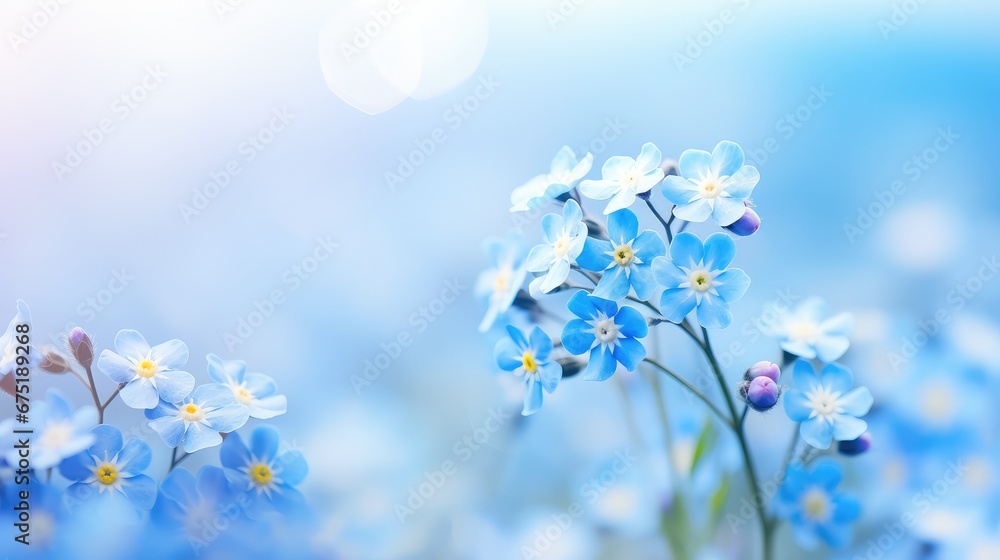 summer blue flower background serene illustration blossom floral, sunlight landscape, plant petal summer blue flower background serene