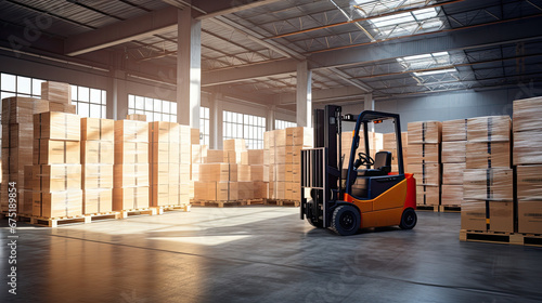 Forklift Operations: Loading Pallets and Boxes in Warehouse