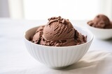 Decadent Delight: Chocolate Ice Cream in a White Bowl on White Countertop