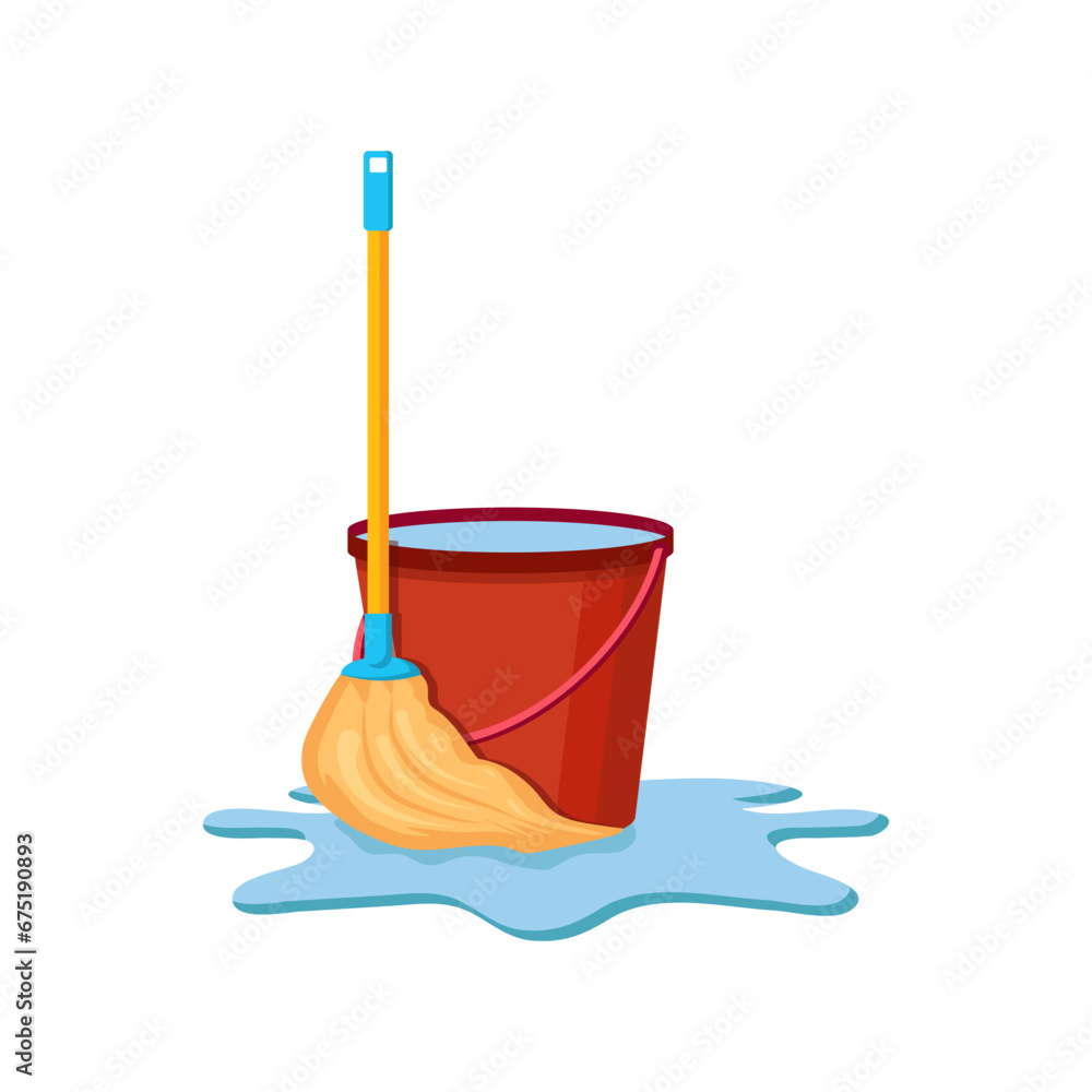 Cleaning products and supplies. Mop and bucket cleaning icon