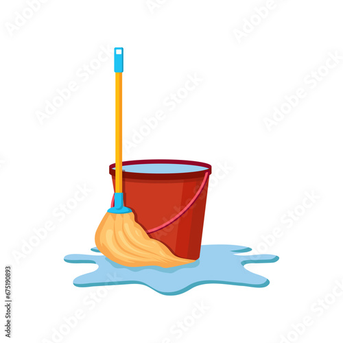 Obraz na płótnie Cleaning products and supplies. Mop and bucket cleaning icon w salonie