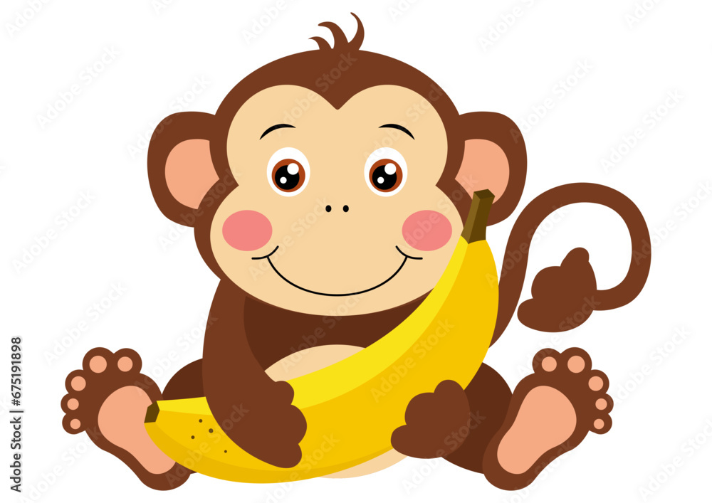 Cute monkey sitting holding a banana Cute monkey sitting holding a banana