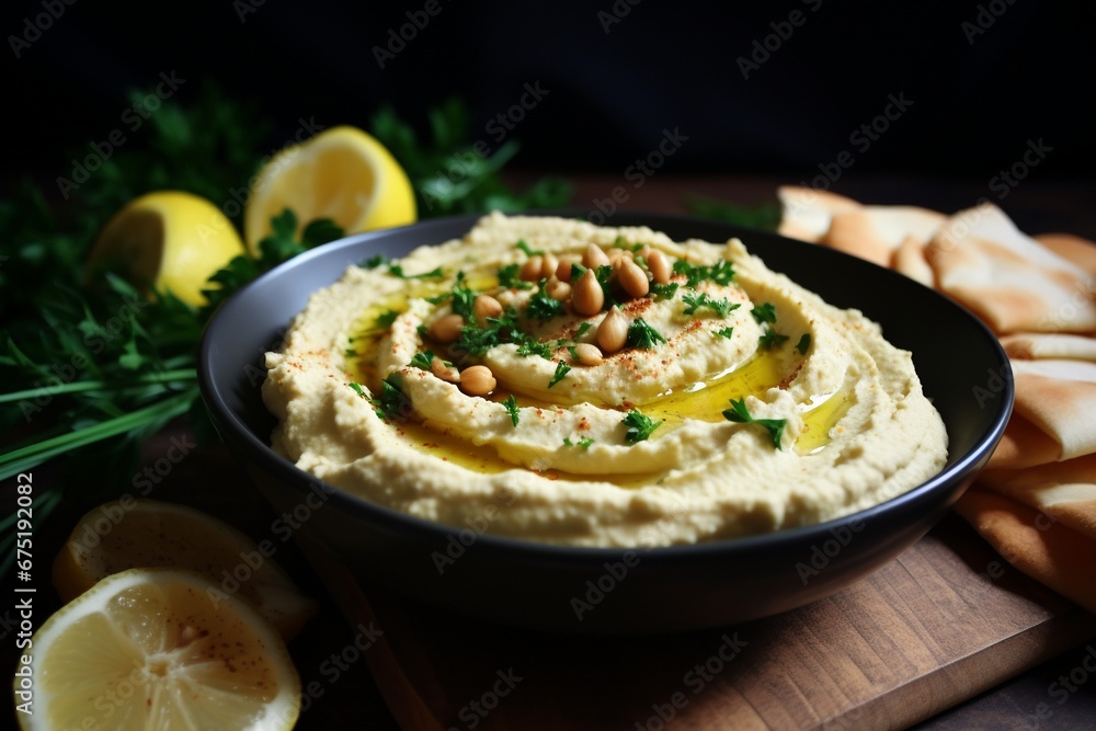 Savory Delight: Roasted Garlic Hummus with Olive Oil Drizzle Savory Delight: Roasted Garlic Hummus with Olive Oil Drizzle