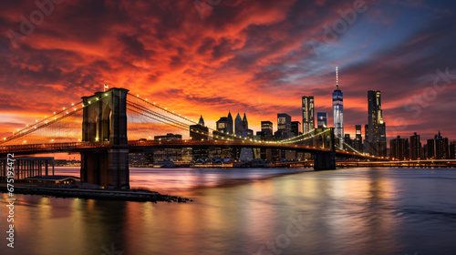 New York City sunset over manhattan and brooklyn